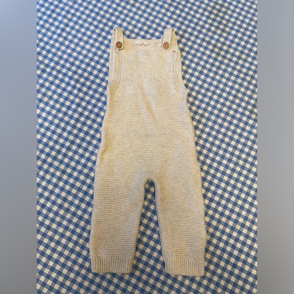 Oatmeal knit Jamie Kay overalls 0-3 months